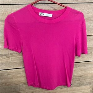 Zara Hot Pink Short Sleeve Knit Tee